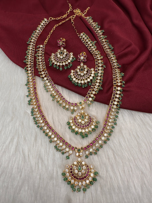 CZ Multi Stone Long Short Combo Necklace Set