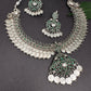 Goddess Lakshmi Kassu Silver Replica Short Necklace - Green
