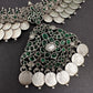 Goddess Lakshmi Kassu Silver Replica Short Necklace - Green