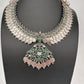 Goddess Lakshmi Kassu Silver Replica Short Necklace - Green