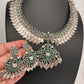Goddess Lakshmi Kassu Silver Replica Short Necklace - Green