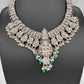 Goddess Lakshmi Peacock Silver Replica Short Necklace - Green