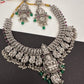 Goddess Lakshmi Peacock Silver Replica Short Necklace - Green
