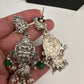 Goddess Lakshmi Peacock Silver Replica Short Necklace - Green