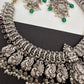 Goddess Lakshmi Peacock Silver Replica Short Necklace - Green