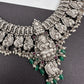 Goddess Lakshmi Peacock Silver Replica Short Necklace - Green