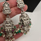 Goddess Lakshmi Peacock Silver Replica Short Necklace - Green