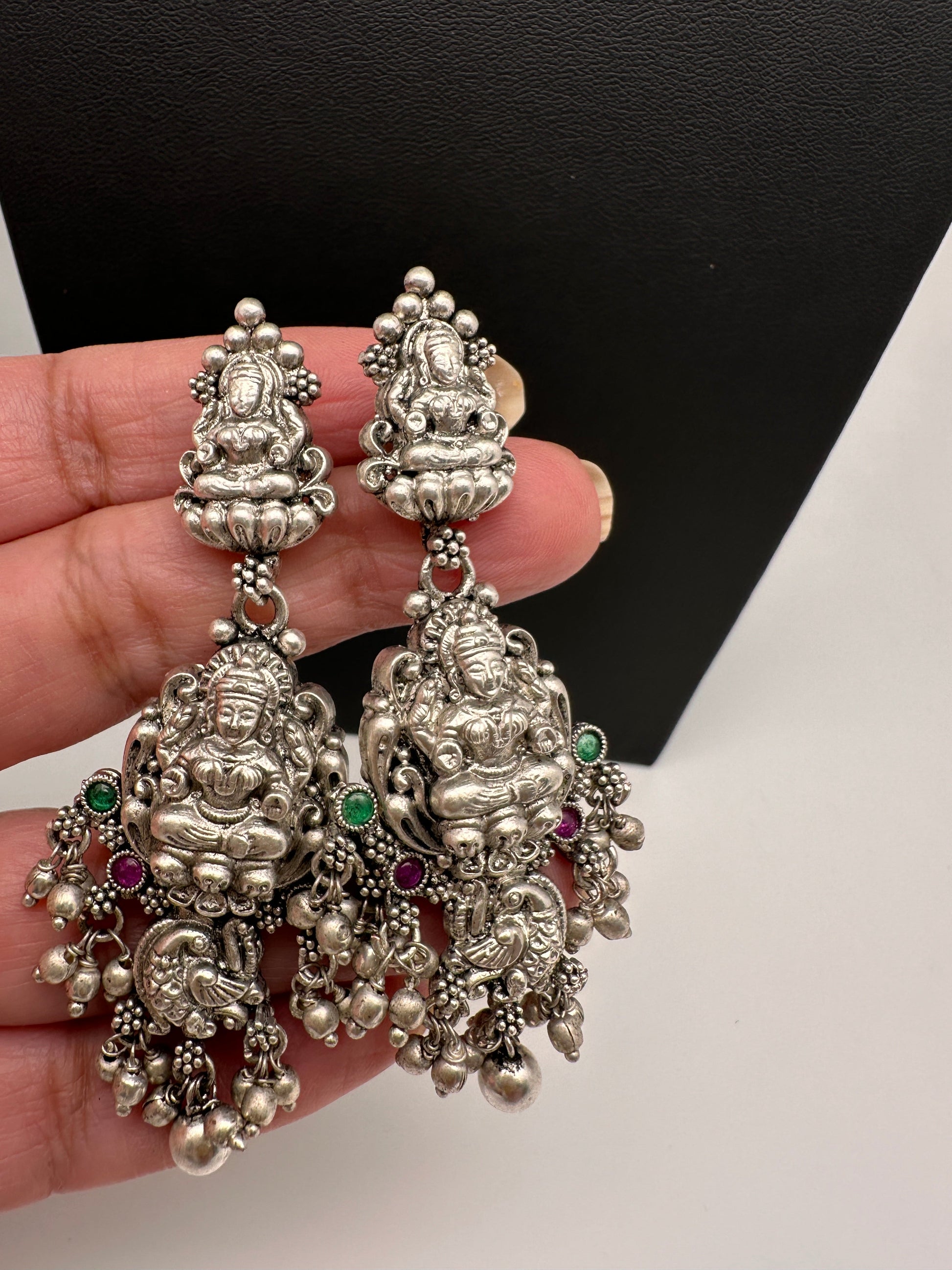 Goddess Lakshmi Peacock Silver Replica Short Necklace - Silver