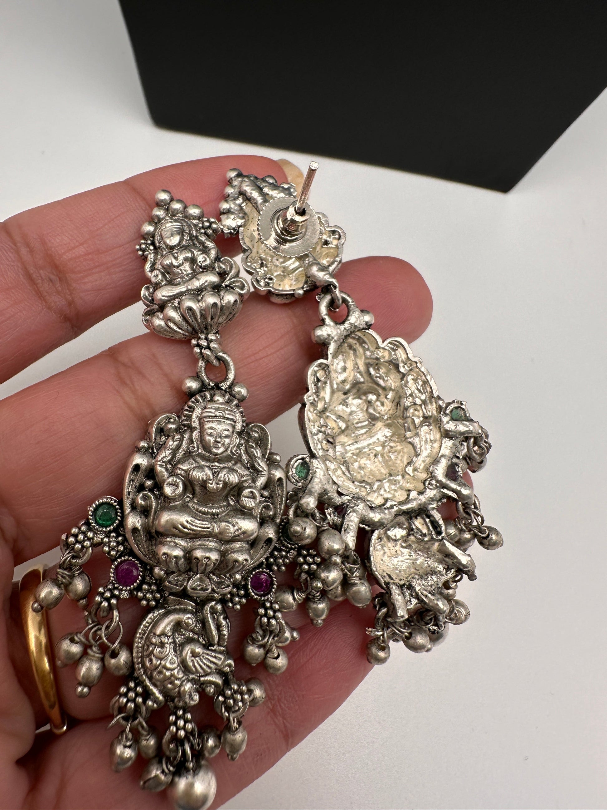 Goddess Lakshmi Peacock Silver Replica Short Necklace - Silver
