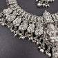 Goddess Lakshmi Peacock Silver Replica Short Necklace - Silver