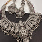 Goddess Lakshmi Peacock Silver Replica Short Necklace - Silver