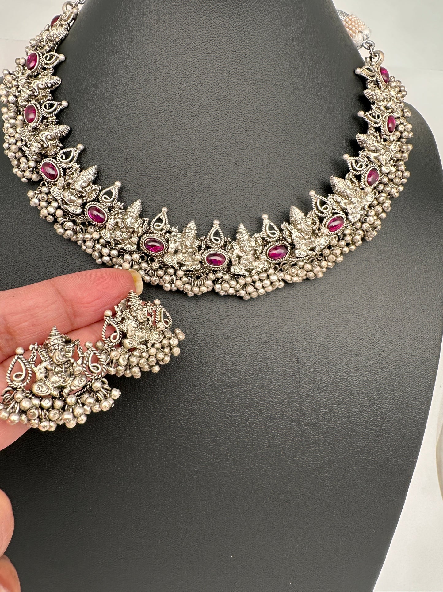 Ganesh Gungaroo Silver Replica Short Necklace
