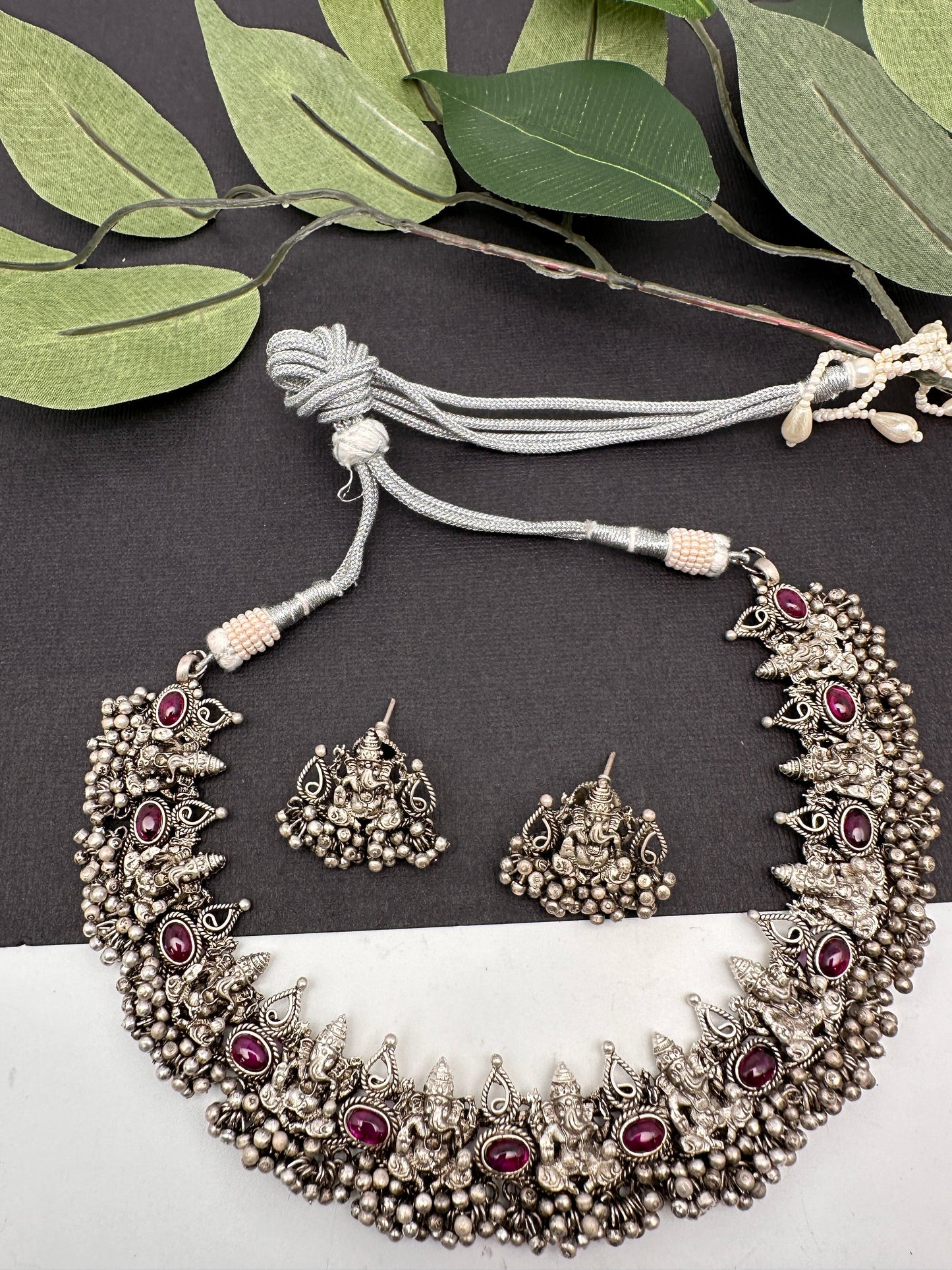 Ganesh Gungaroo Silver Replica Short Necklace