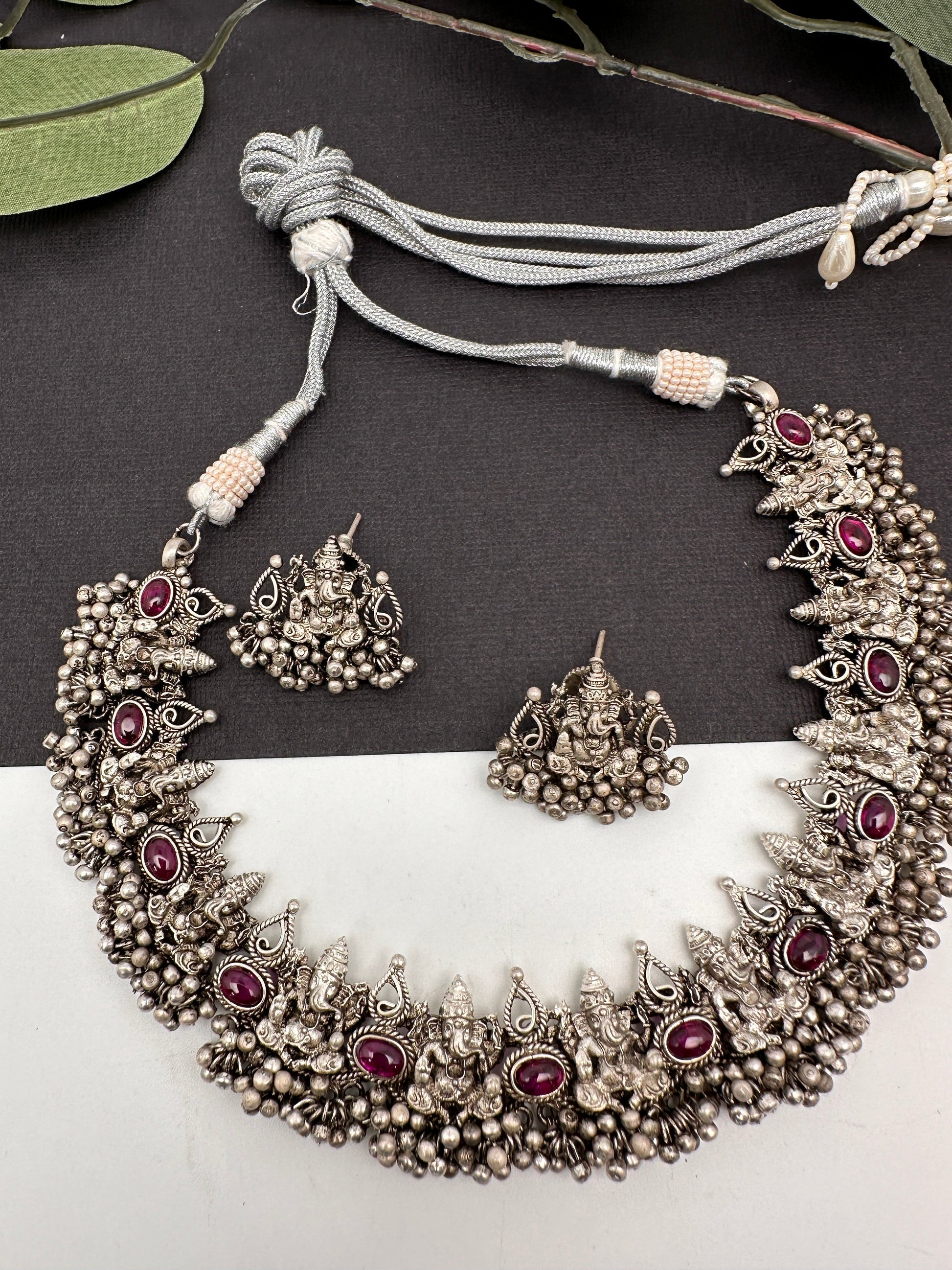 Ganesh Gungaroo Silver Replica Short Necklace