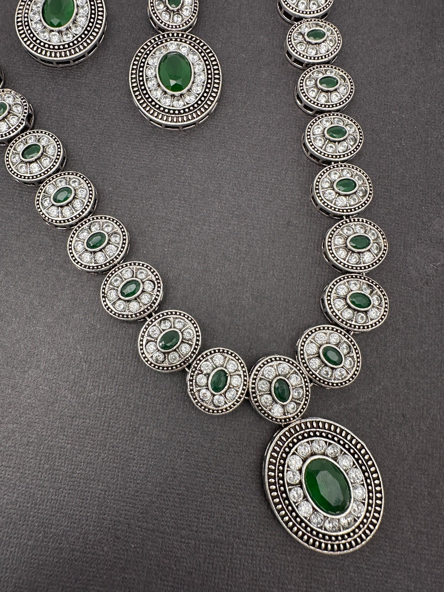Oxidized Green AD Long Necklace