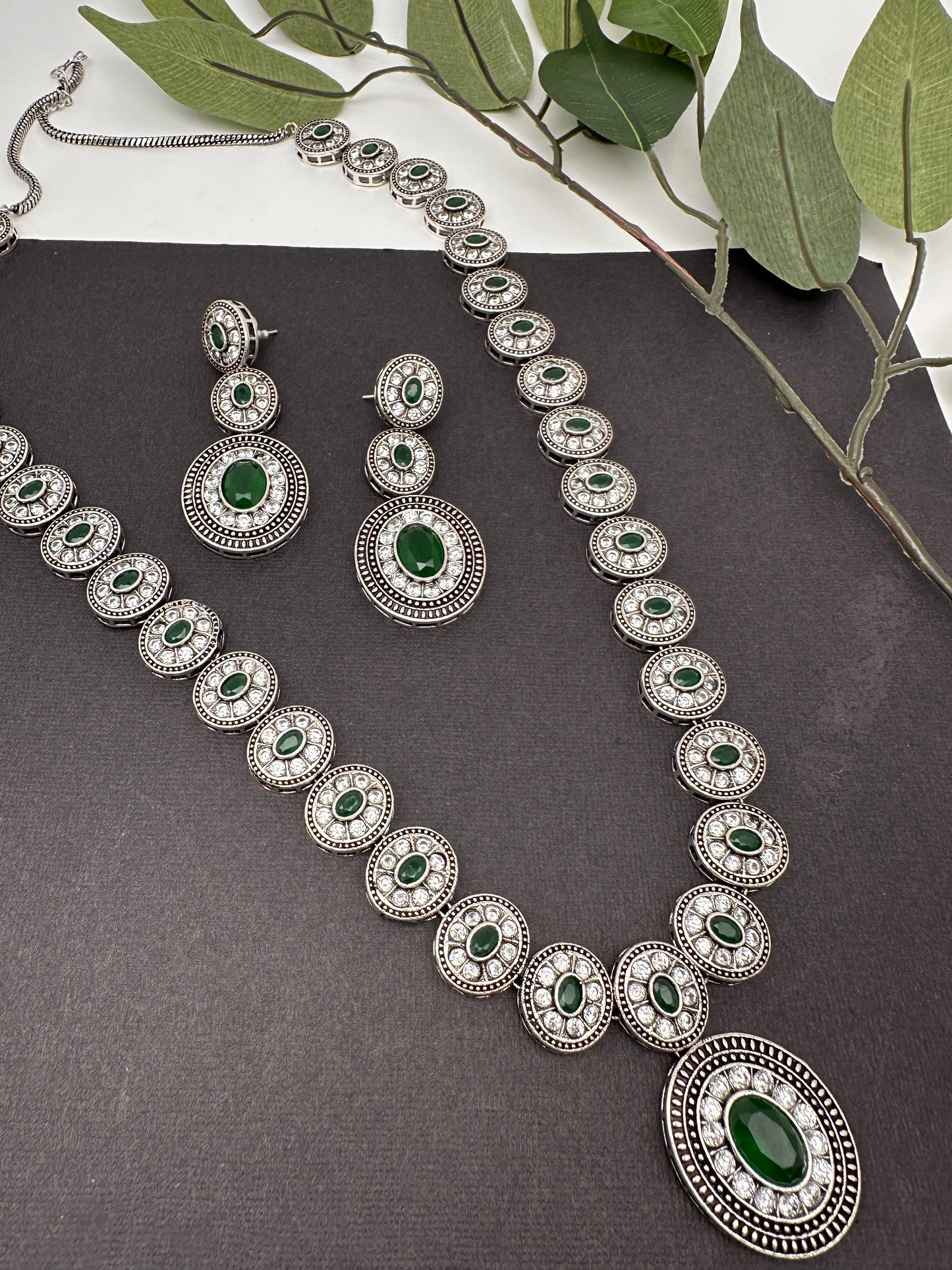 Oxidized Green AD Long Necklace