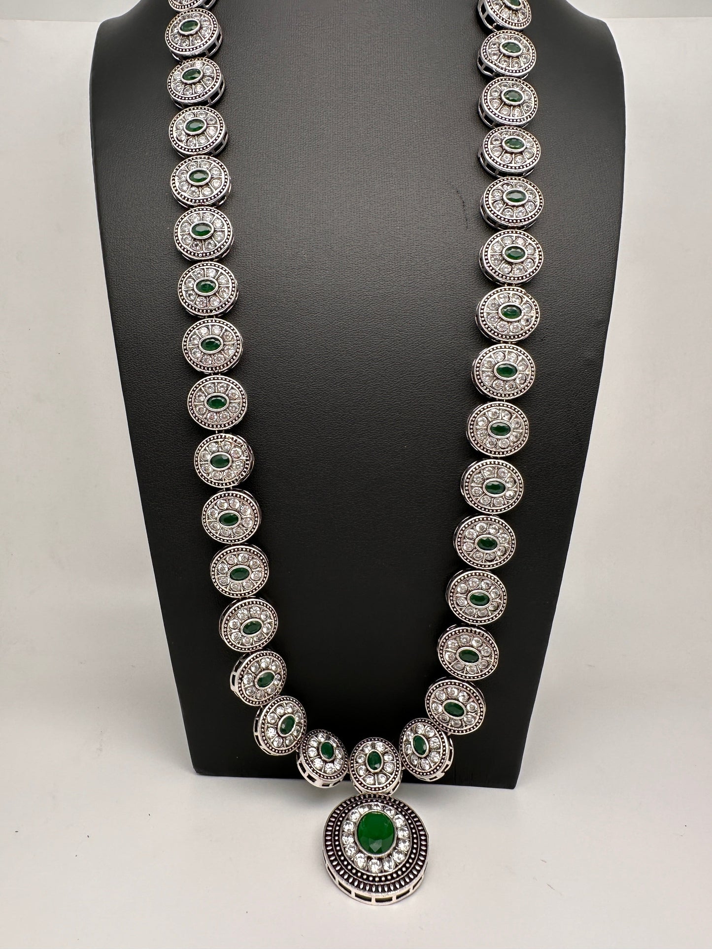 Oxidized Green AD Long Necklace