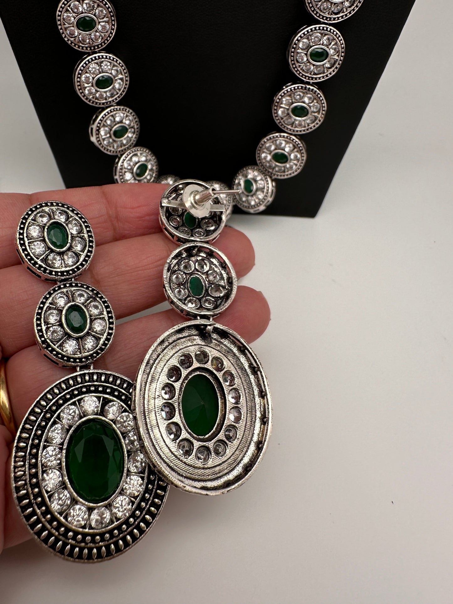 Oxidized Green AD Long Necklace