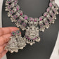 Goddess lakshmi Elephant Potta Stones Oxidized German Silver Necklace