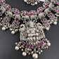 Goddess lakshmi Elephant Potta Stones Oxidized German Silver Necklace