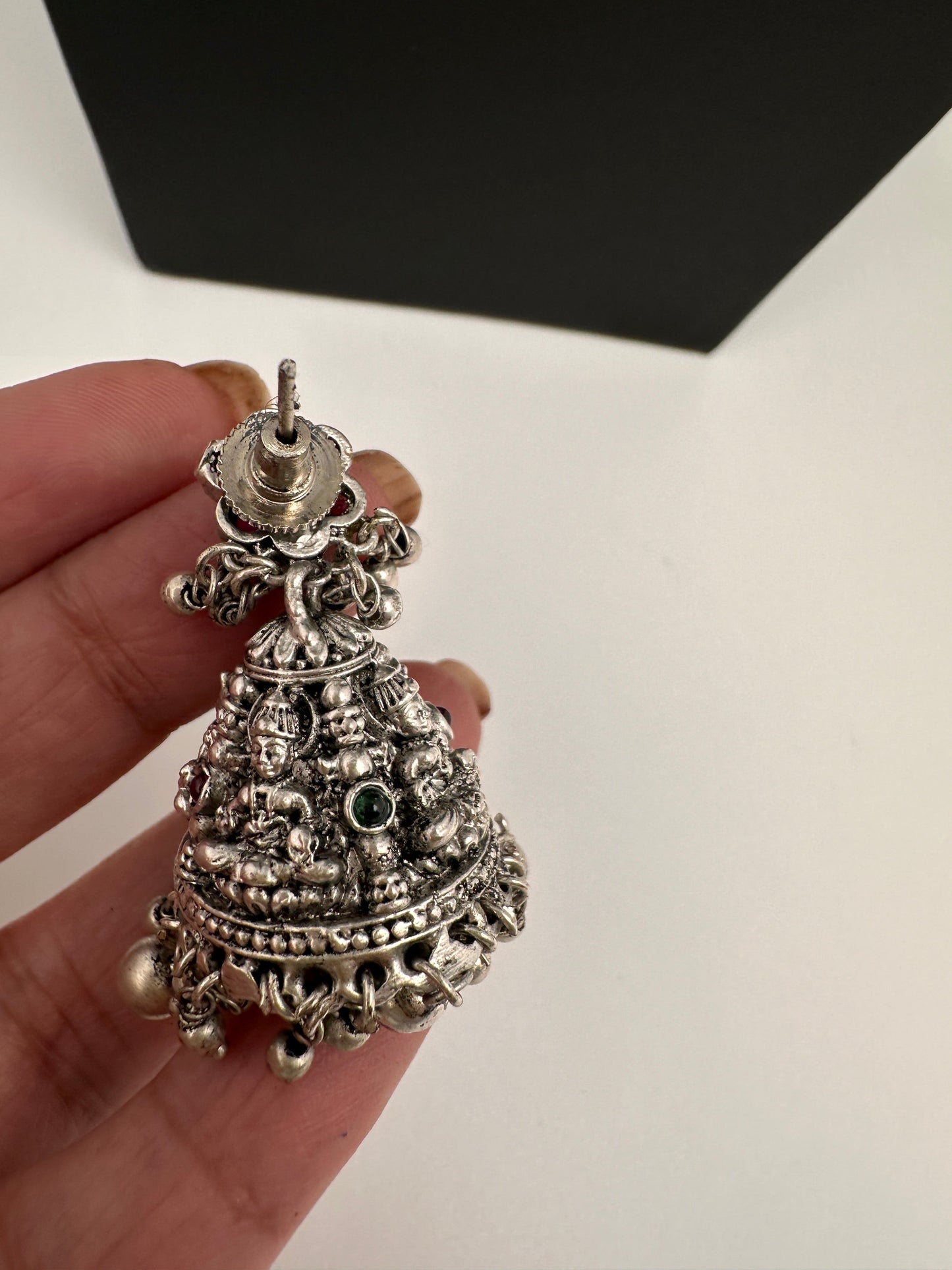 Goddess lakshmi Elephant Potta Stones Oxidized German Silver Necklace