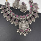 Goddess lakshmi Elephant Potta Stones Oxidized German Silver Necklace