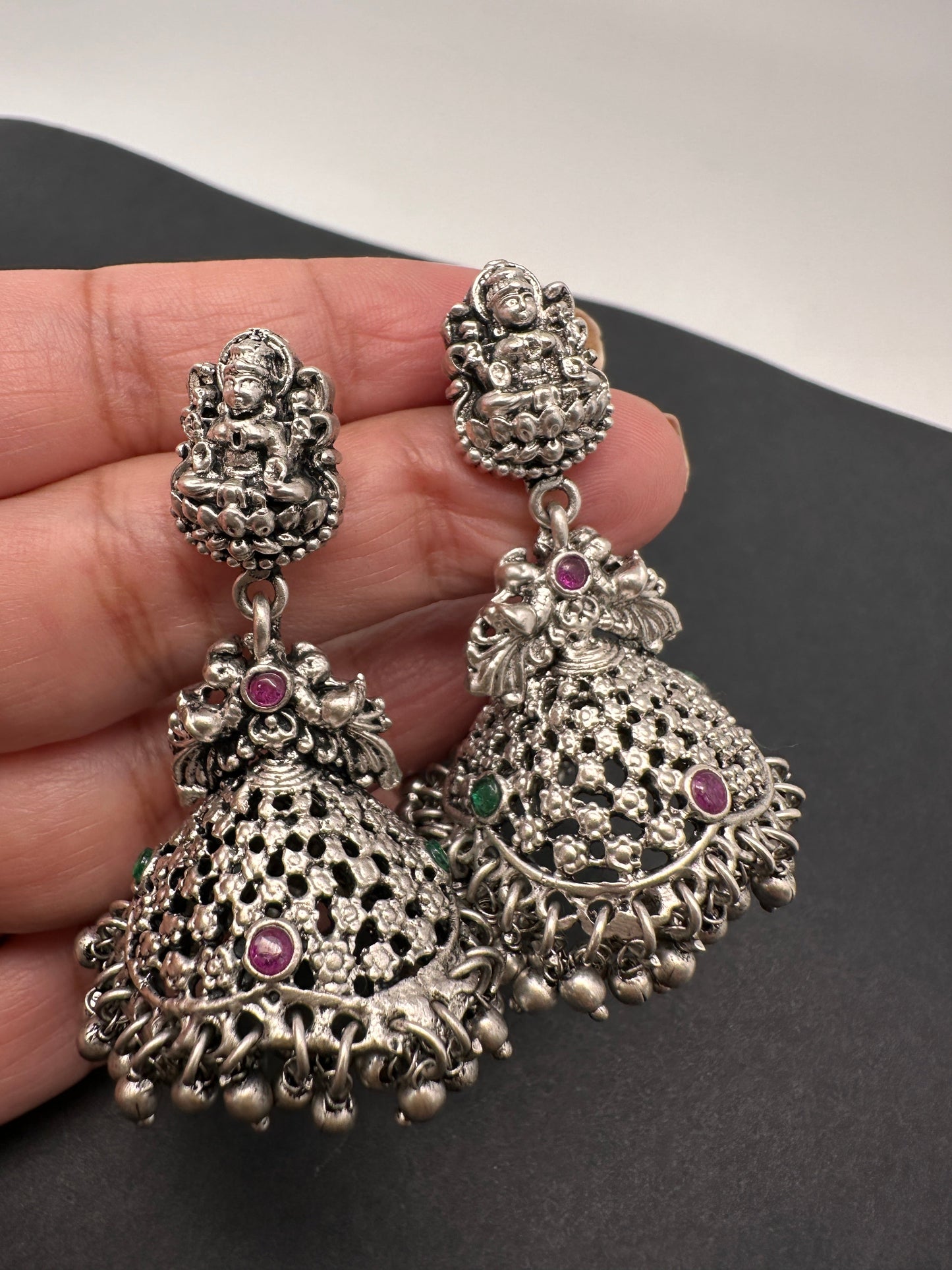 Goddess Lakshmi Long Haar Oxidized German Silver Necklace
