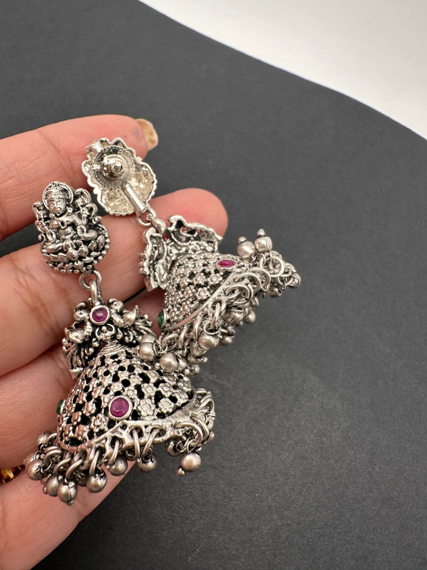 Goddess Lakshmi Long Haar Oxidized German Silver Necklace