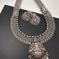 Goddess Lakshmi Long Haar Oxidized German Silver Necklace