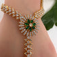 AD Color Stone Haath Phool - Green