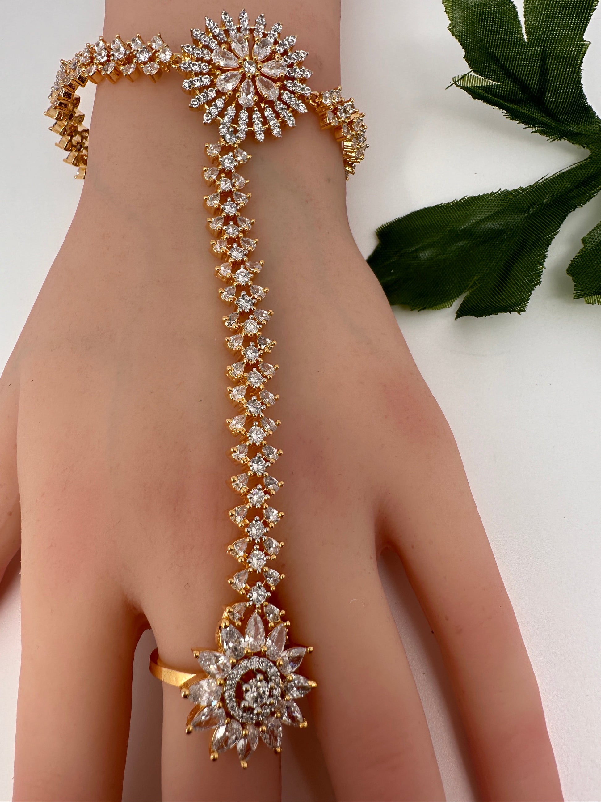 AD Color Stone Haath Phool - White