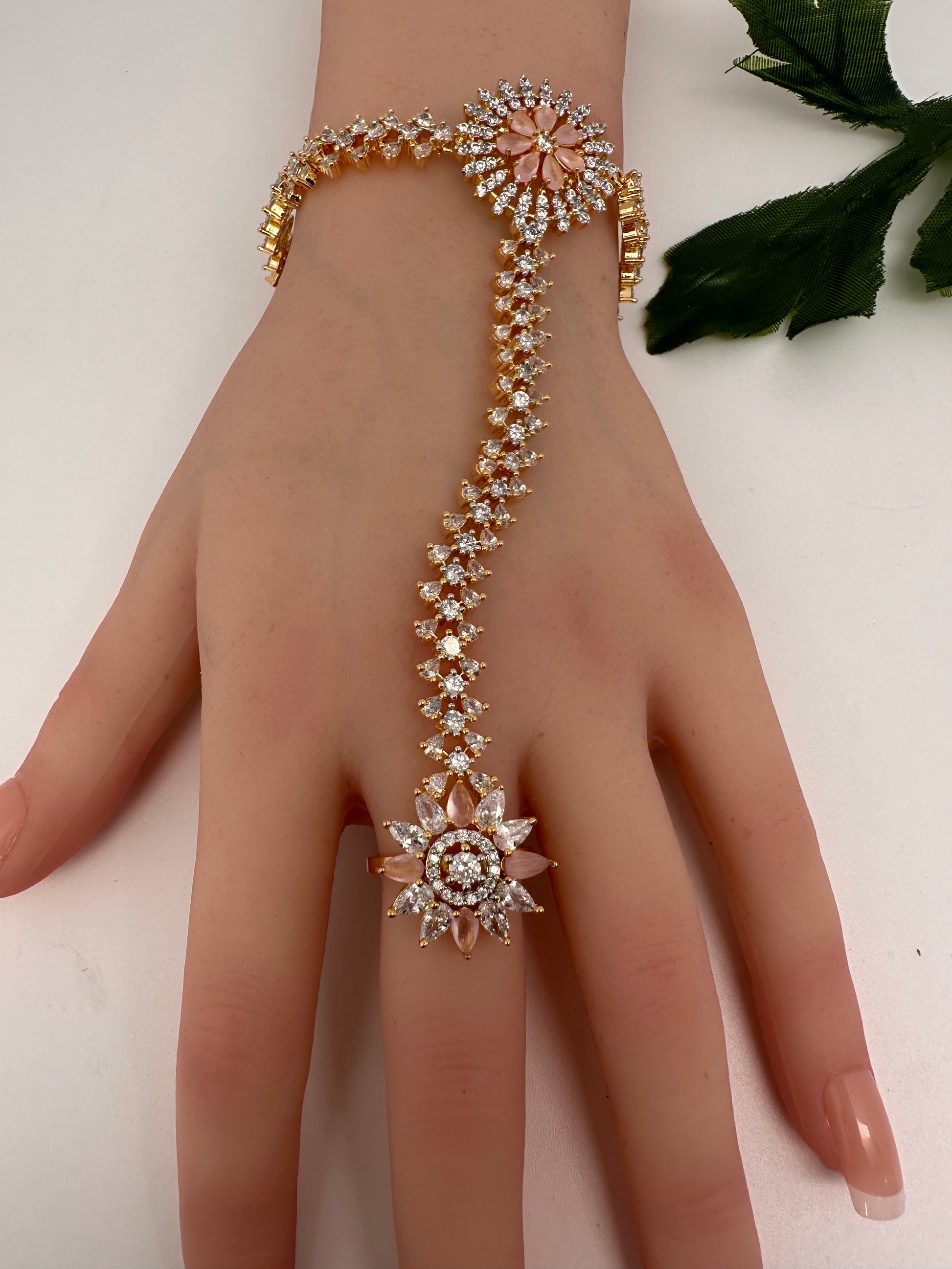 AD Color Stone Haath Phool - White