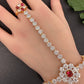 AD Color Stone Haath Phool Panja - Red