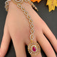 AD Color Stone Haath Phool Panja - Red