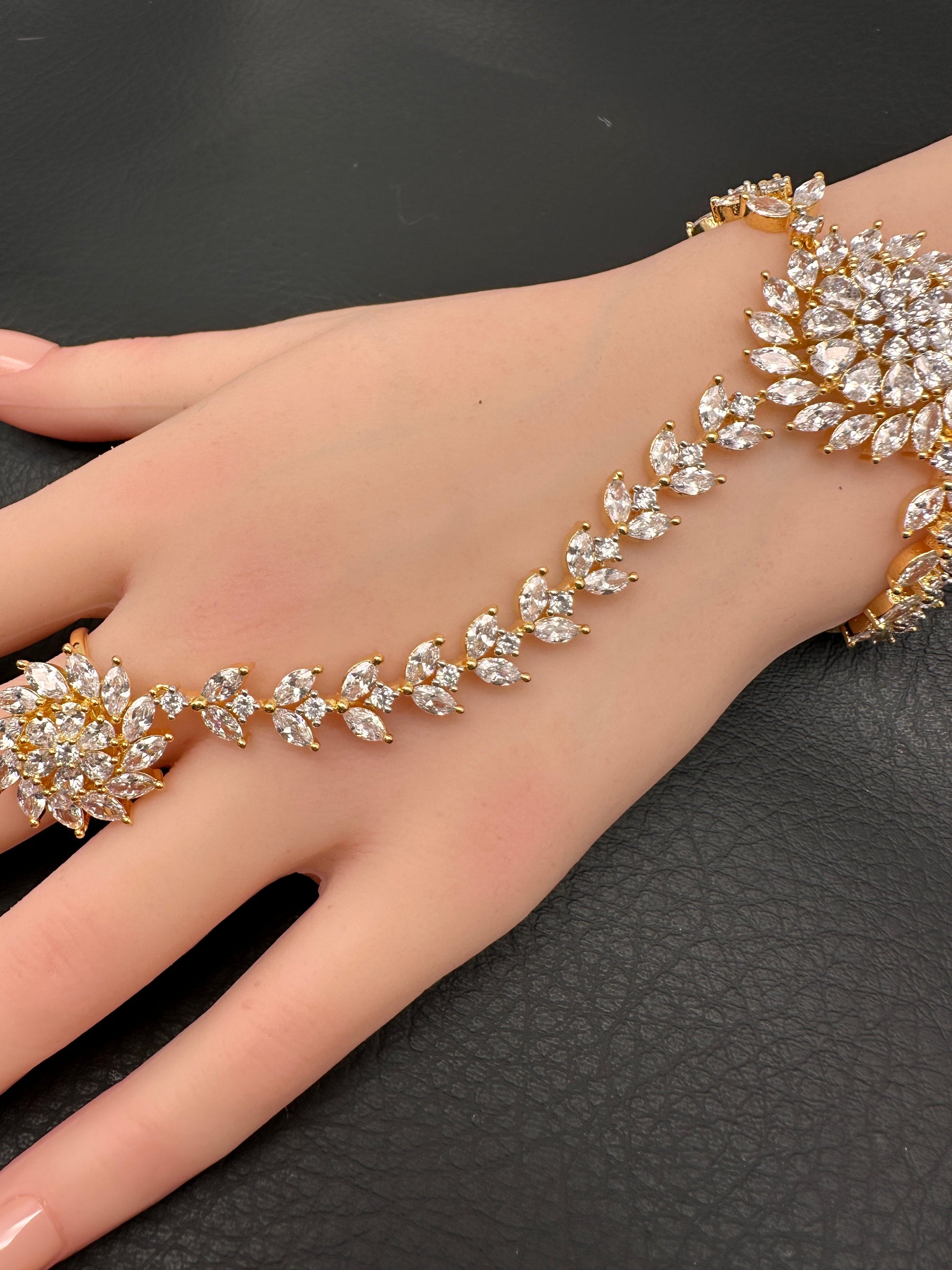 AD Color Stone Haath Phool Panja - Clear