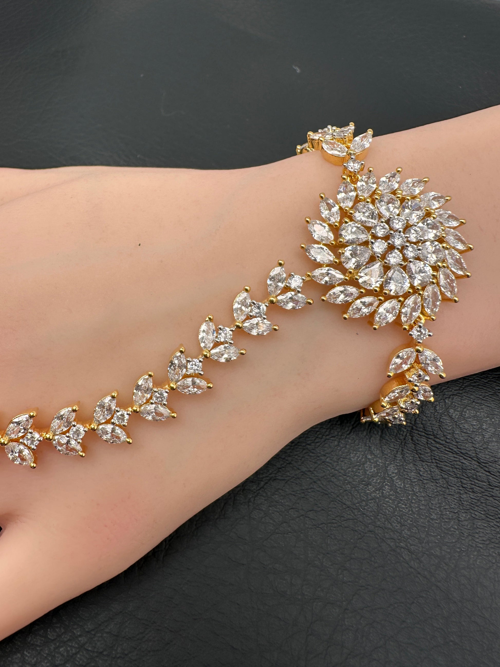 AD Color Stone Haath Phool Panja - Clear