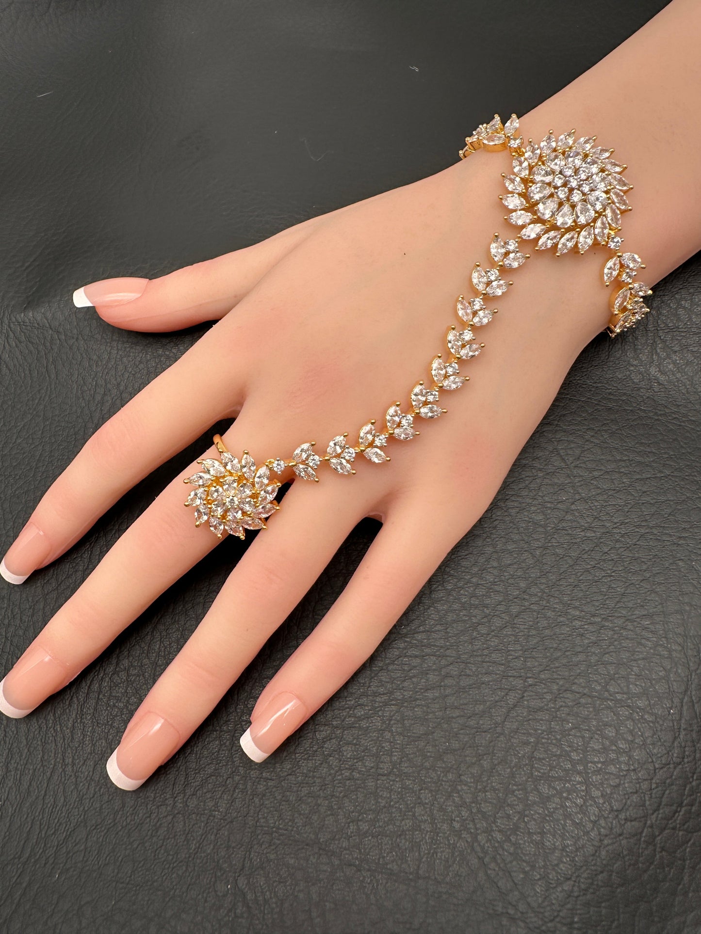 AD Color Stone Haath Phool Panja - Clear