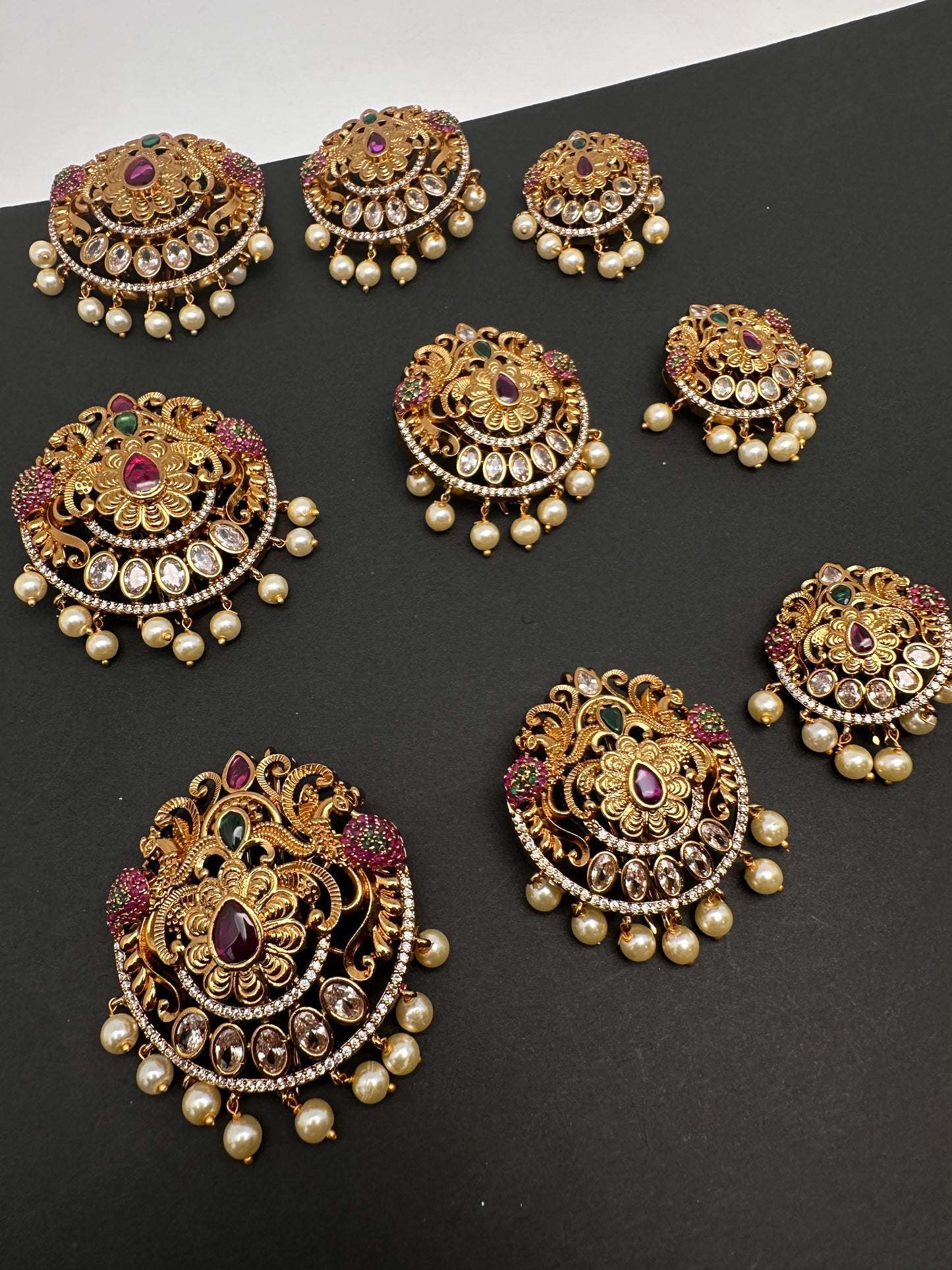 Matte Finish Peacock CZ Jada Billa Hair Pin Set