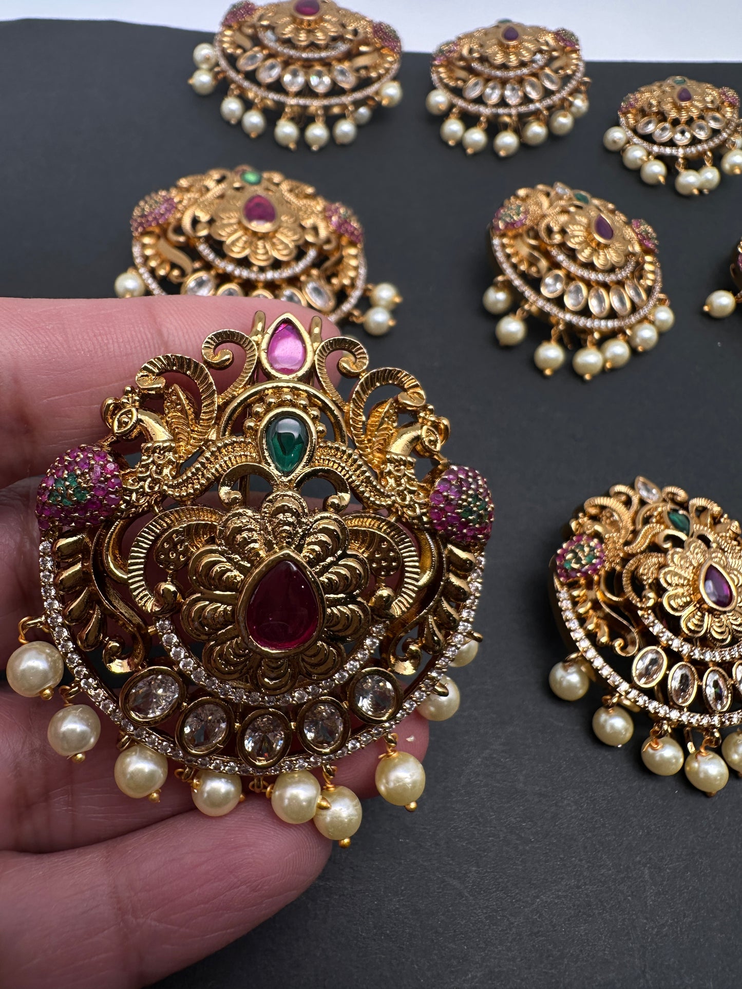 Matte Finish Peacock CZ Jada Billa Hair Pin Set