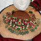 Red Green Jadau Kundan Emerald Beads Necklace
