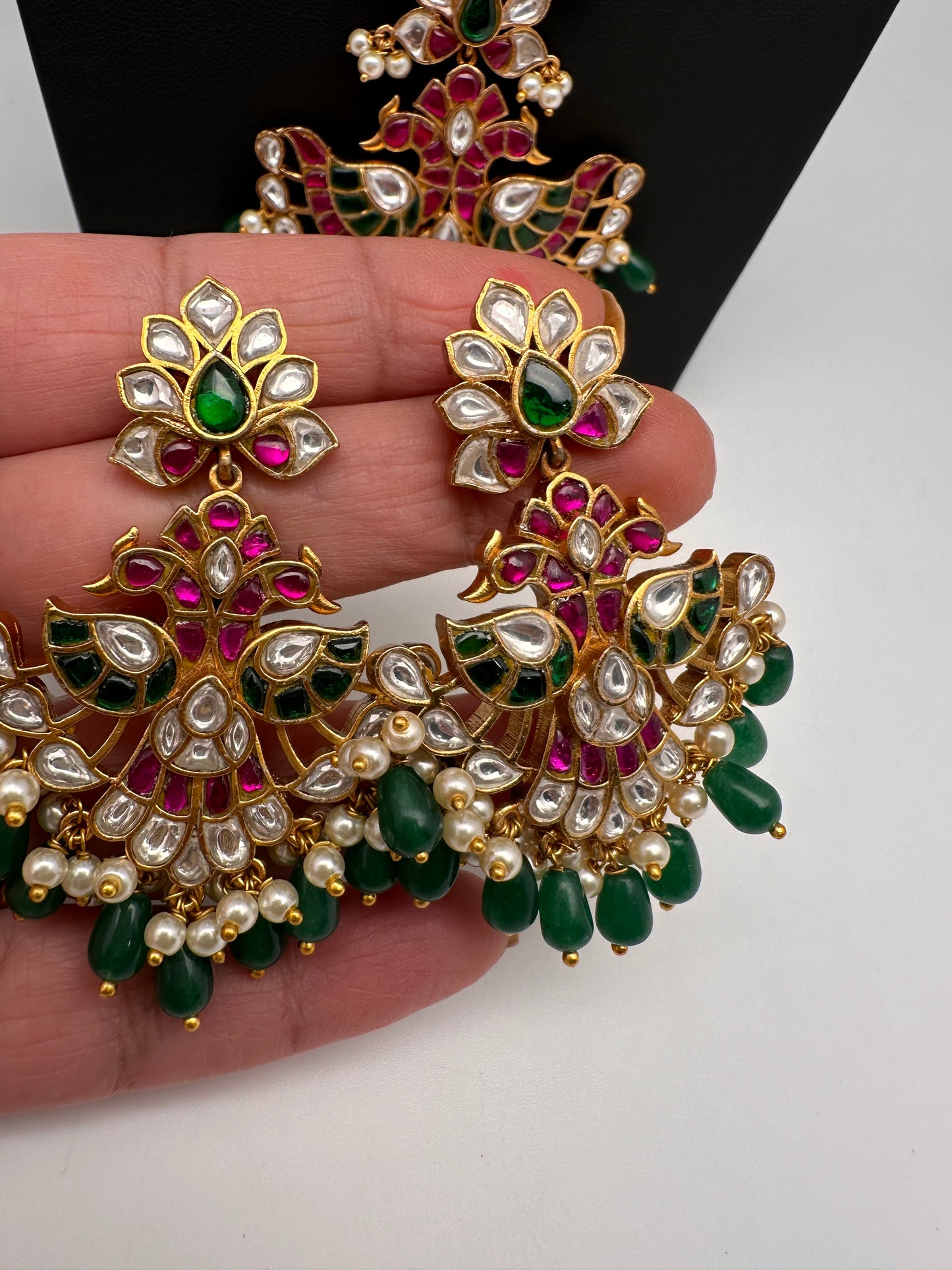 Red Jadau Kundan Leaf Design Long Mala