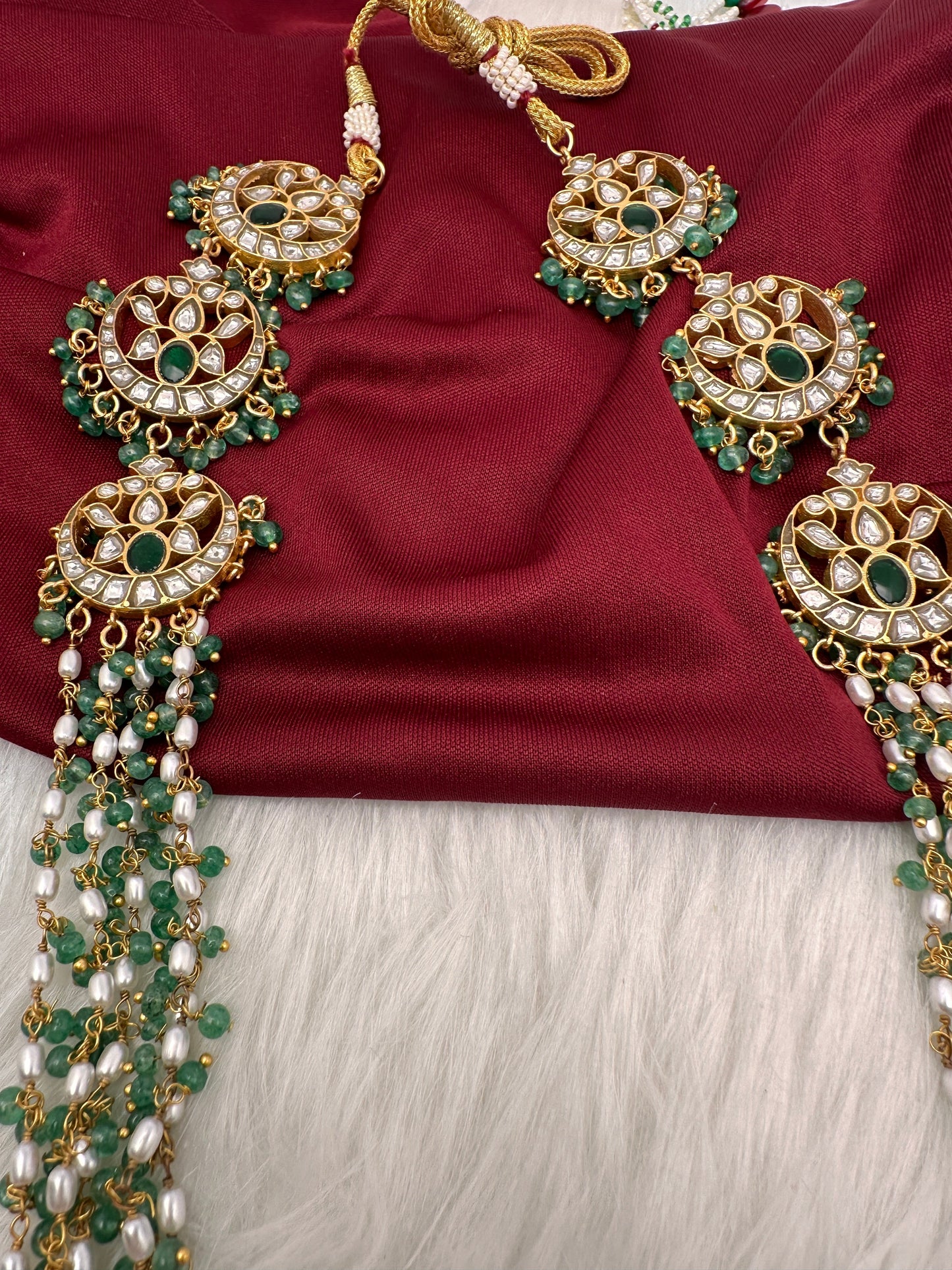 Jadau Kundan Multi Layer Green Beads Rani Haar Necklace