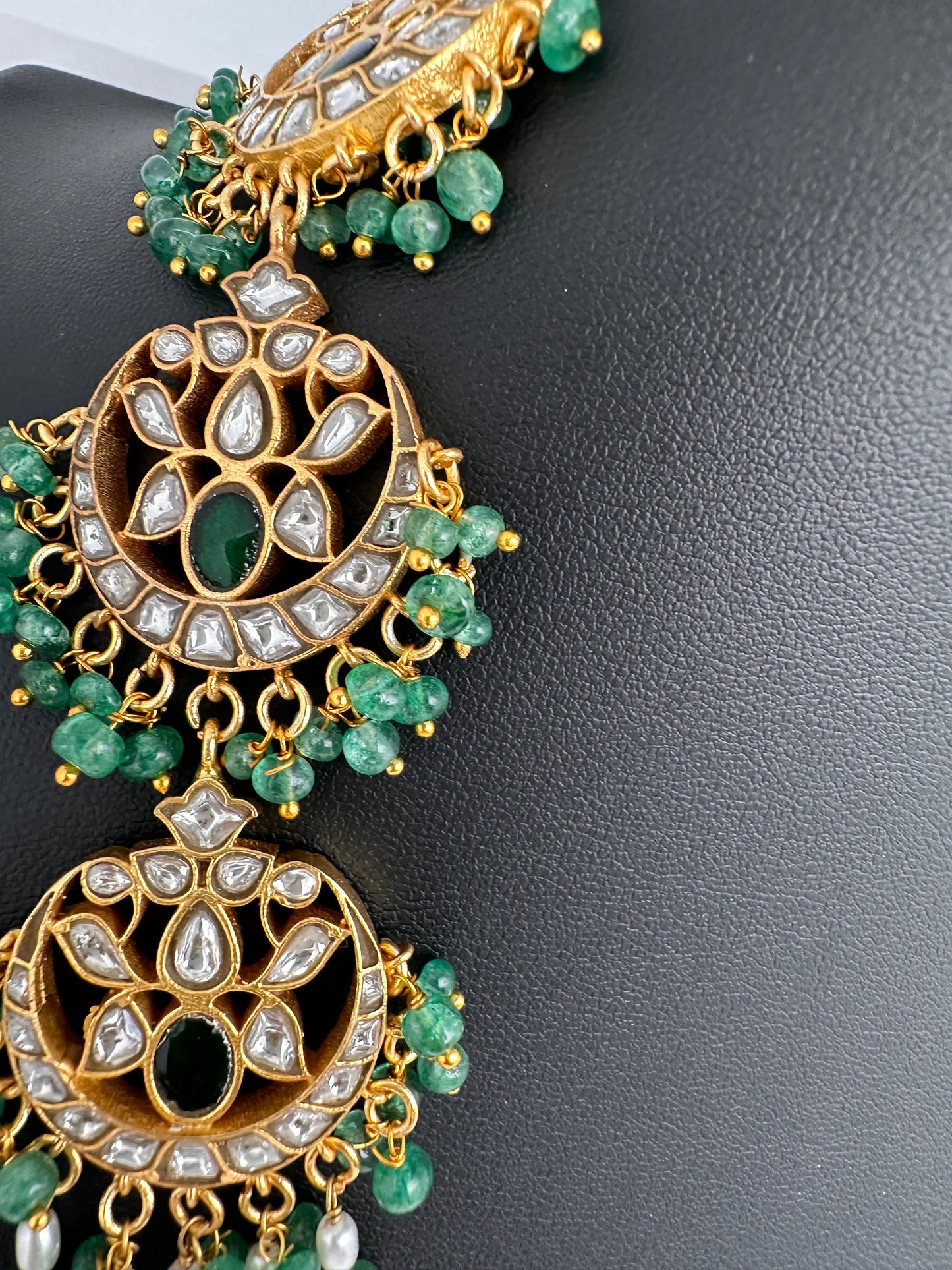 Jadau Kundan Multi Layer Green Beads Rani Haar Necklace