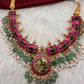 Jadau Kundan Pink Green Neckline Necklace
