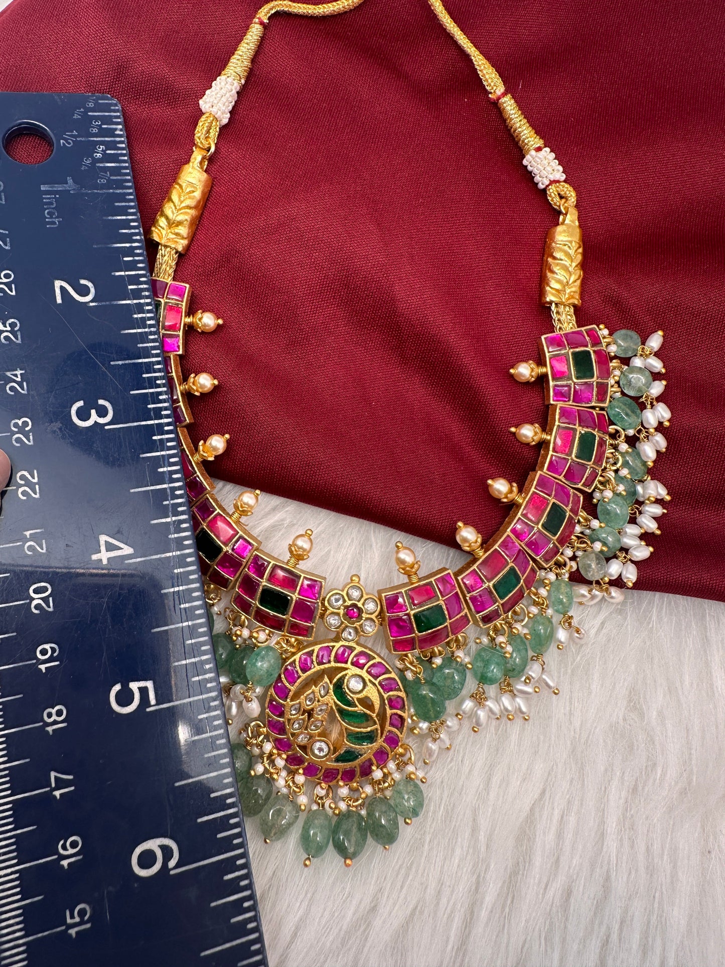 Jadau Kundan Pink Green Neckline Necklace