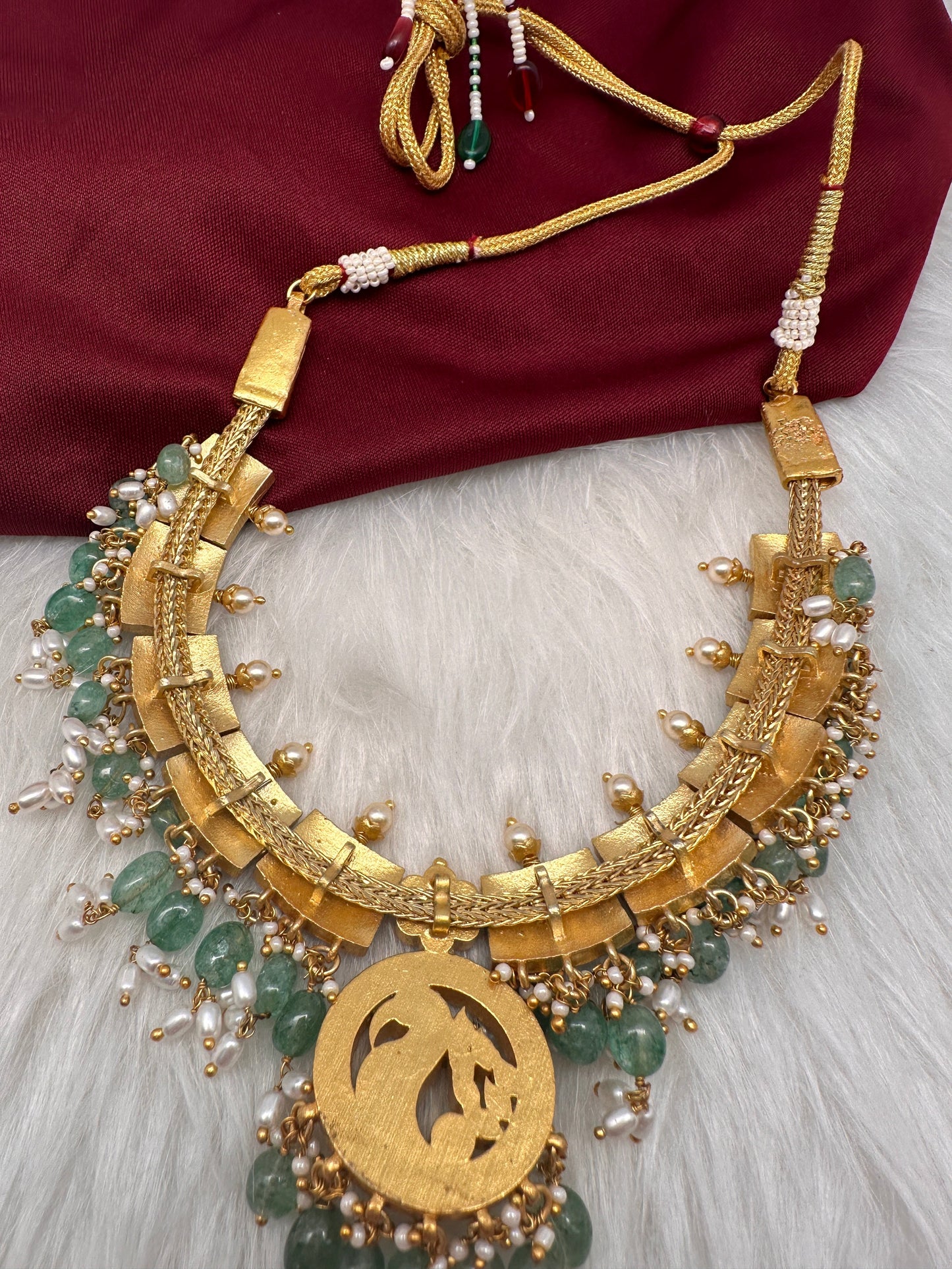 Jadau Kundan Pink Green Neckline Necklace
