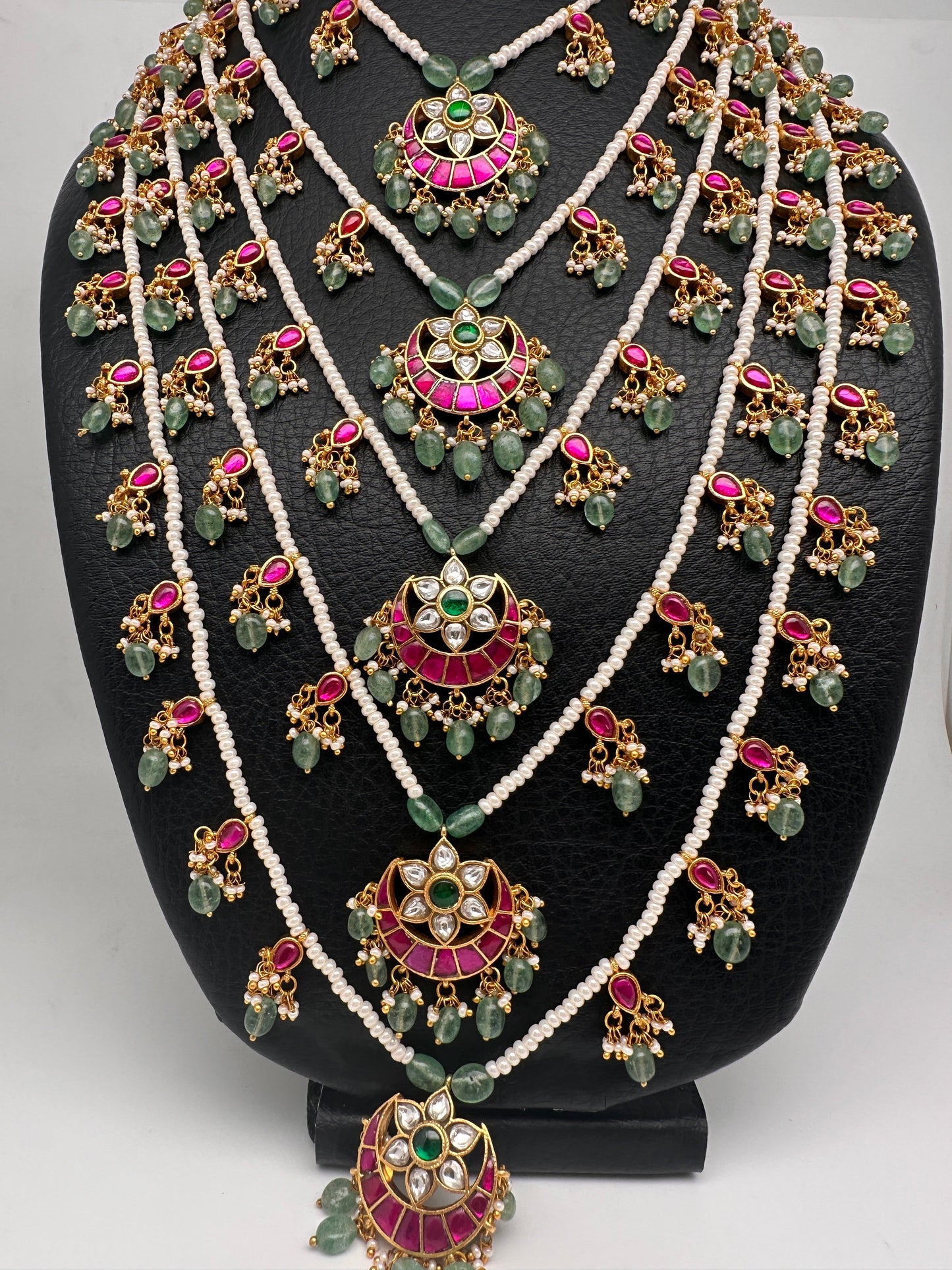 Jadau Kundan Multi Layer Panch Lada Pearl Necklace