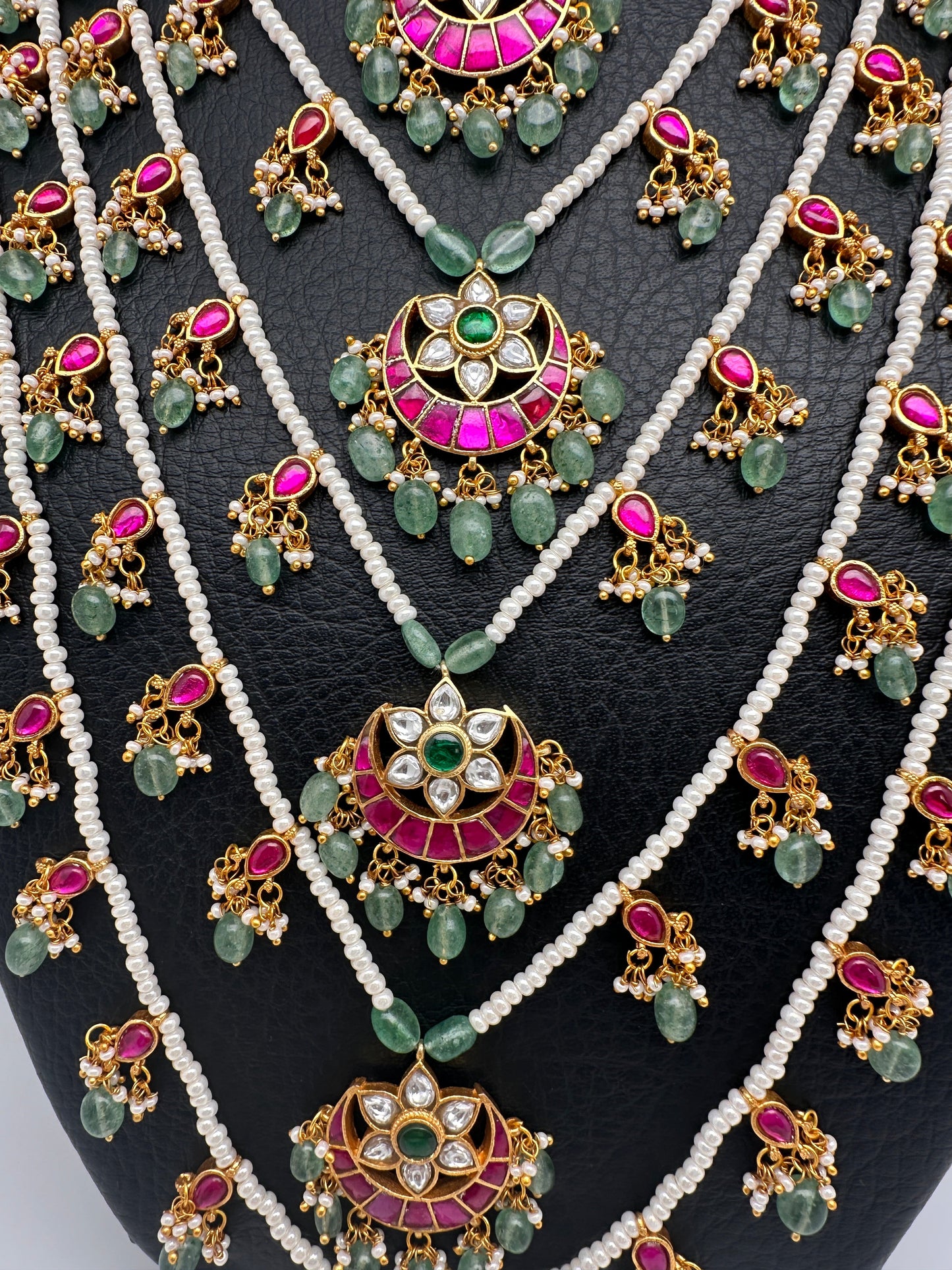 Jadau Kundan Multi Layer Panch Lada Pearl Necklace
