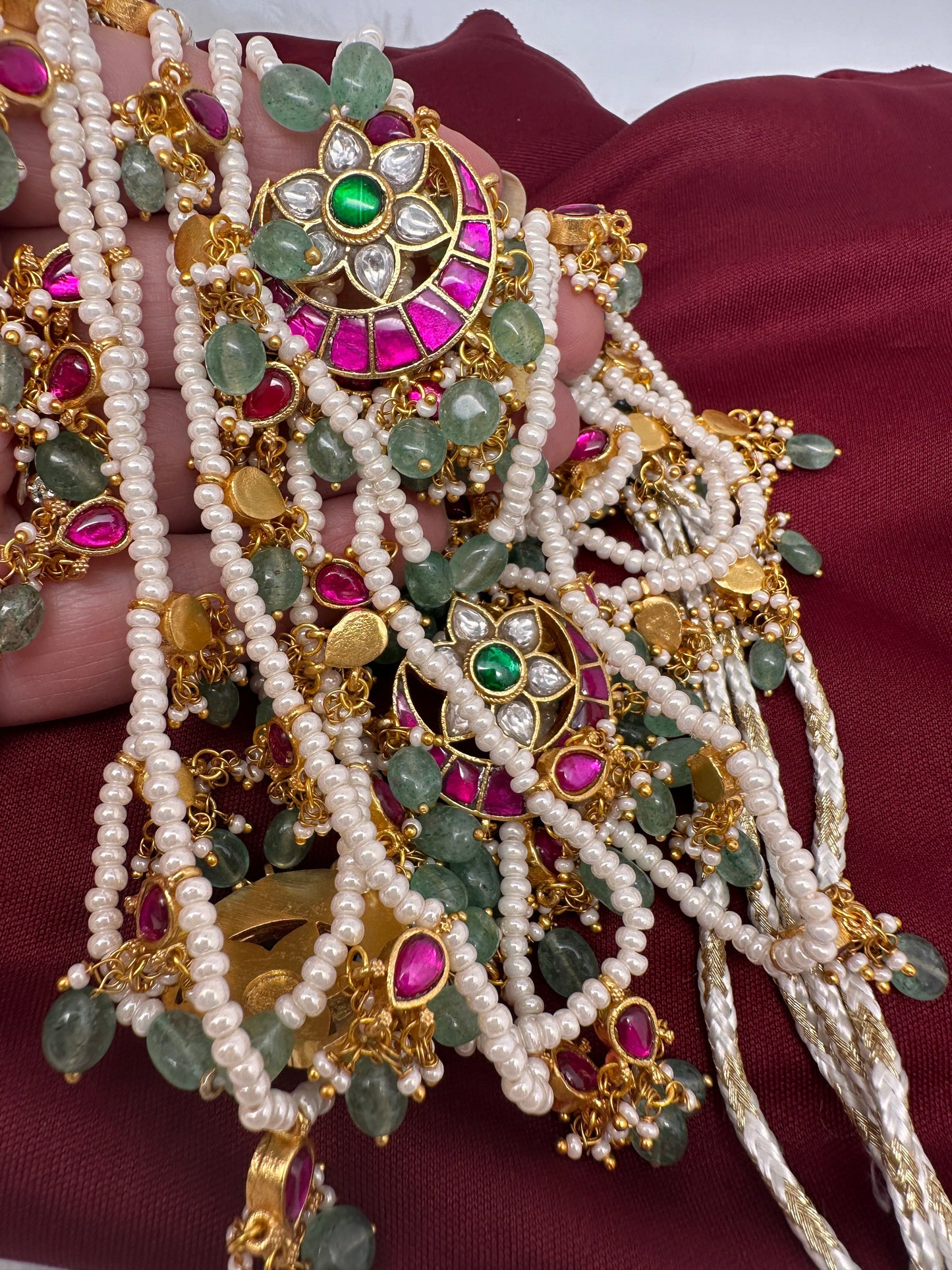 Jadau Kundan Multi Layer Panch Lada Pearl Necklace