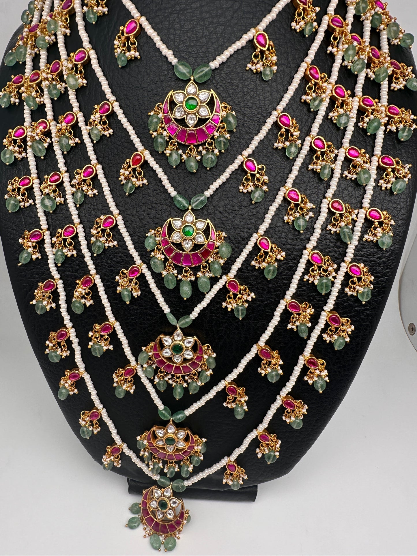 Jadau Kundan Multi Layer Panch Lada Pearl Necklace